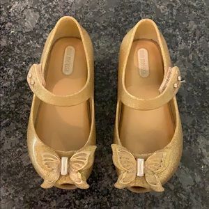 Mini Melissa glittery gold butterfly, Size 8